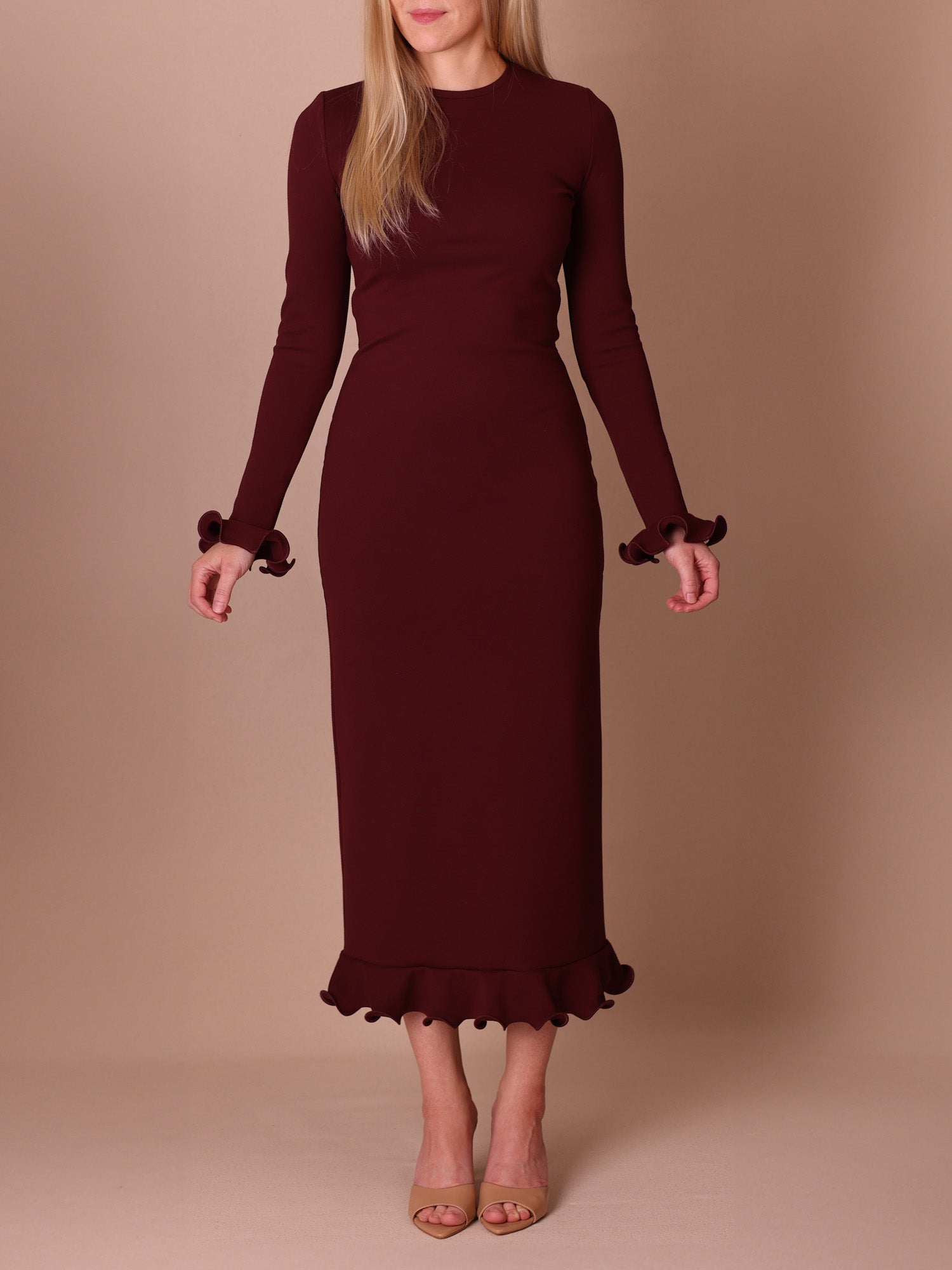 Flower cuff knit dress sewing pattern with flounce hem